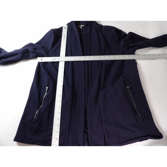 T Talbots Medium Cardigan Sweater Pima Cotton Open Style Pockets Navy Blue Basic - Picture 15 of 16